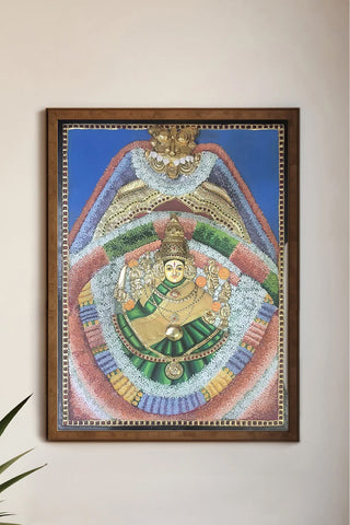 Authentic Hand-Painted Tanjore Goddess Lakshmi/Devi Painting with 22K Gold Leaf