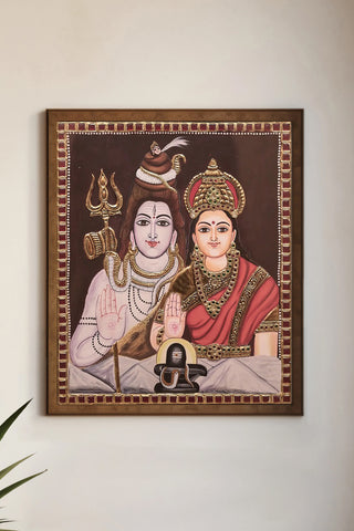 The Eternal Bond of Shiva & Parvati Tanjore Painting