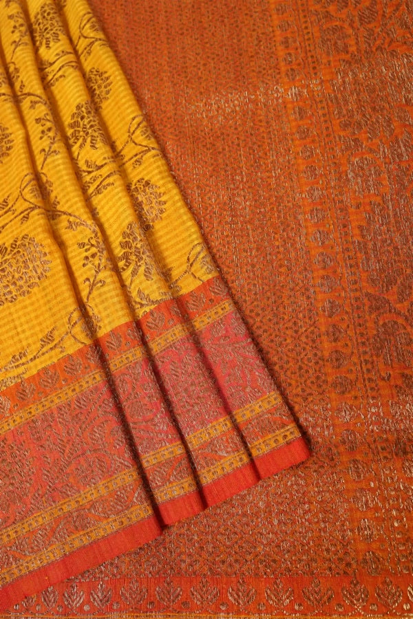 Mustard Yellow Banarasi Cotton Saree