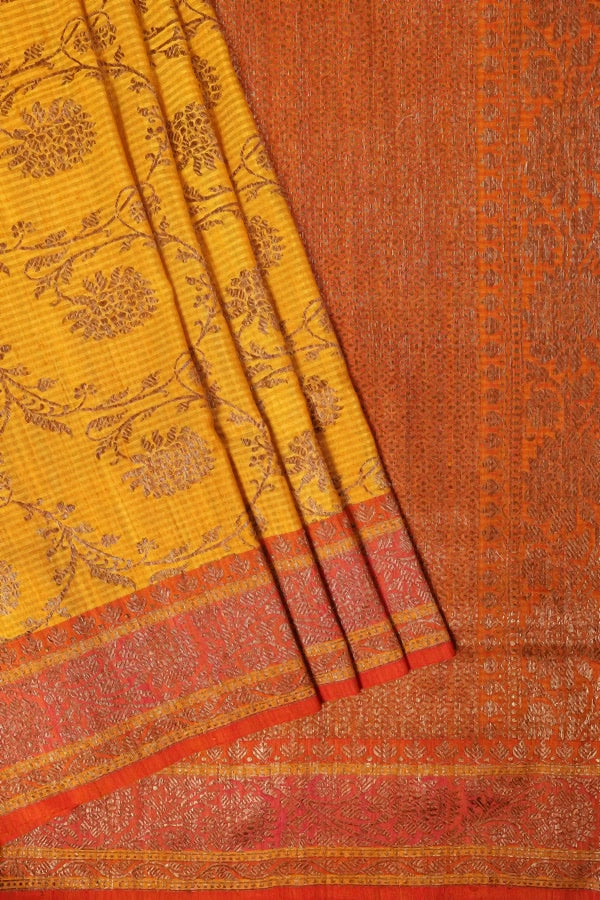 Mustard Yellow Banarasi Cotton Saree