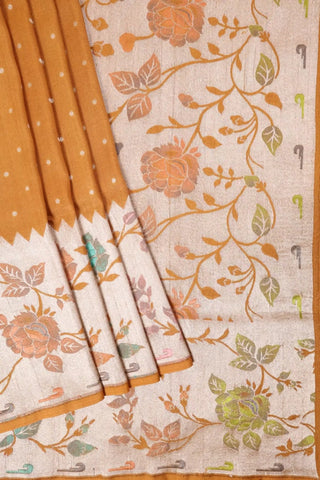 Mustard Yellow Tussar Silk Banarasi Saree