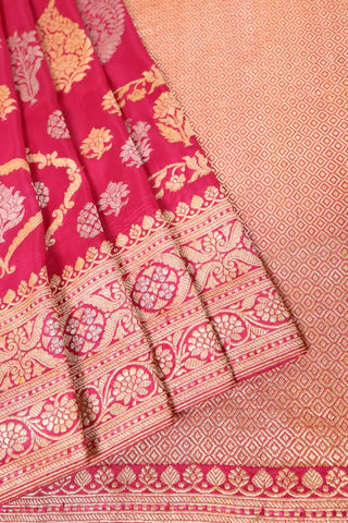 Pink Floral Banarasi Saree