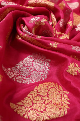 Pink Floral Banarasi Saree