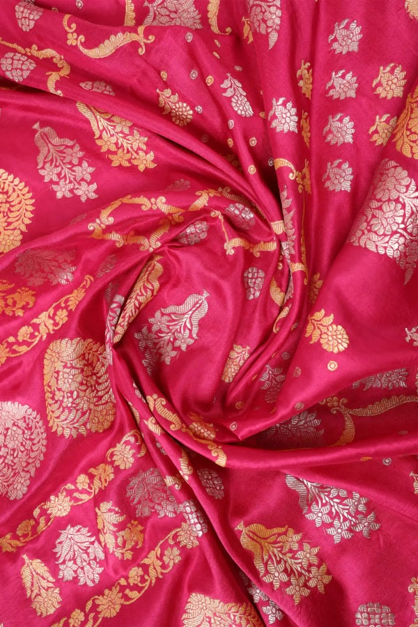 Pink Floral Banarasi Saree