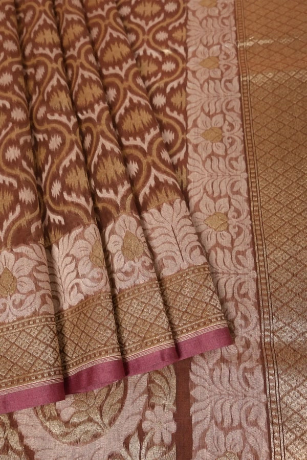 Light Brown Banarasi Cotton Organza Saree