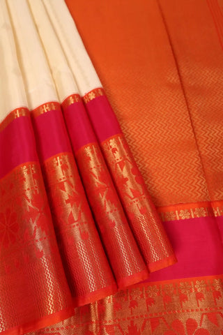 Off-White & Pink Kanjivaram Saree