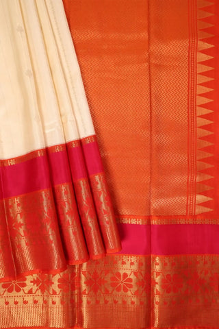 Off-White & Pink Kanjivaram Saree