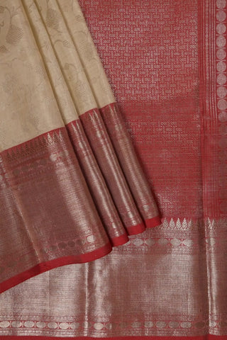 White & Dusty Red Kanjeevaram Saree