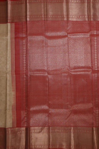 White & Dusty Red Kanjeevaram Saree