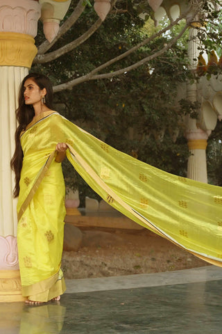 Yellow Chanderi Silk saree