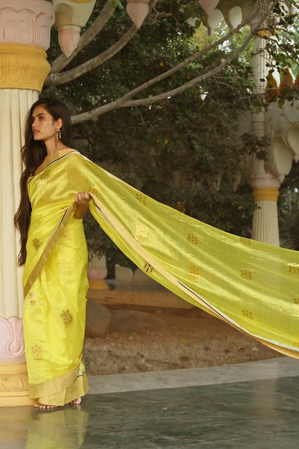 Yellow Chanderi Handloom Silk saree