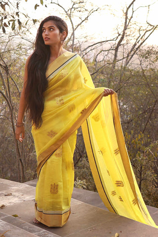 Yellow Chanderi Silk saree