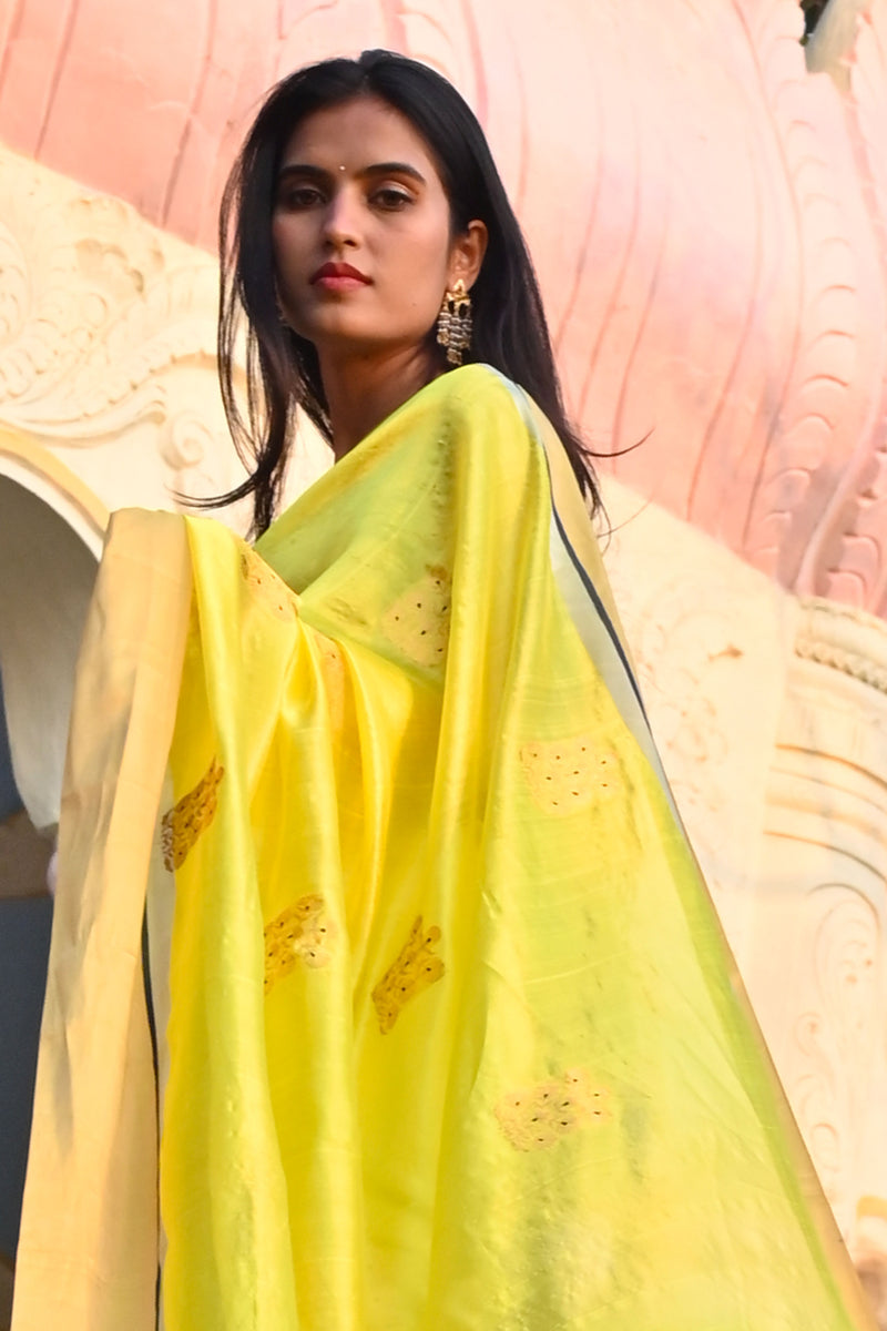 Yellow Chanderi Handloom Silk saree