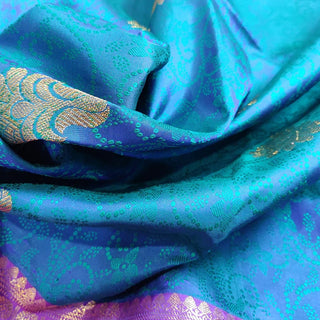 Subtly Beautiful Blue and Pink Kanchipuram Silk Saree