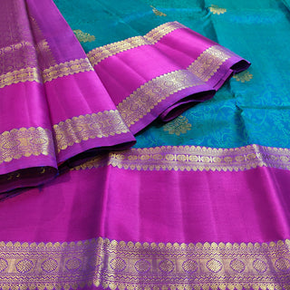 Subtly Beautiful Blue and Pink Kanchipuram Silk Saree