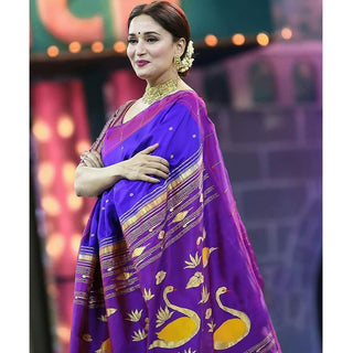 Madhuri Dixit's Blue and Violet Handloom Paithani Silk Saree