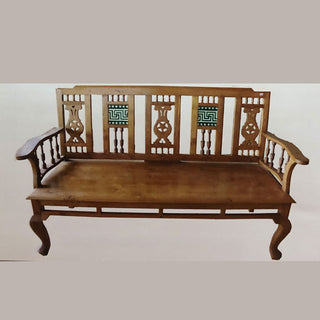 Teak Wood Bench With Tile Inlay Work