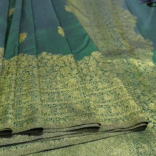 Dual Toned Beauty: Dark Green and Dark Blue Handloom Kanchipuram Silk Saree