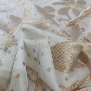 White And Gold Floral Jamdani Saree