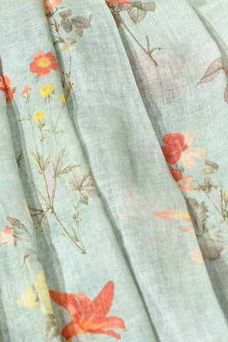 Pastel Sea Blue and Peach Linen Saree