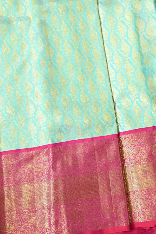 Mint Green and Pink Kanchipuram Silk Saree