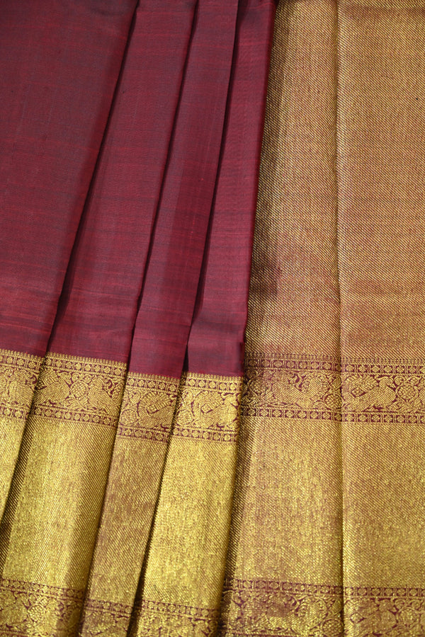 Maroon and Gold Handloom Kanchipuram Silk Saree