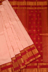 Peach And Red Handloom Kanchipuram Silk Saree