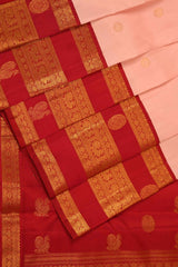 Peach And Red Handloom Kanchipuram Silk Saree