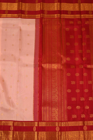 Peach And Red Handloom Kanchipuram Silk Saree