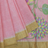 Baby Pink Cotton Uppada Saree With Flower Buttas And Temple Border.-0