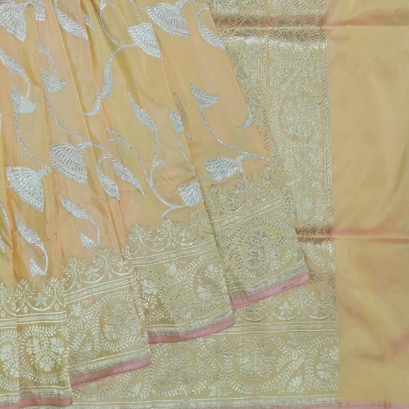 Light Orange Handloom Banarasi Silk Saree