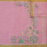 Baby Pink Cotton Uppada Saree With Flower Buttas And Temple Border.-3125