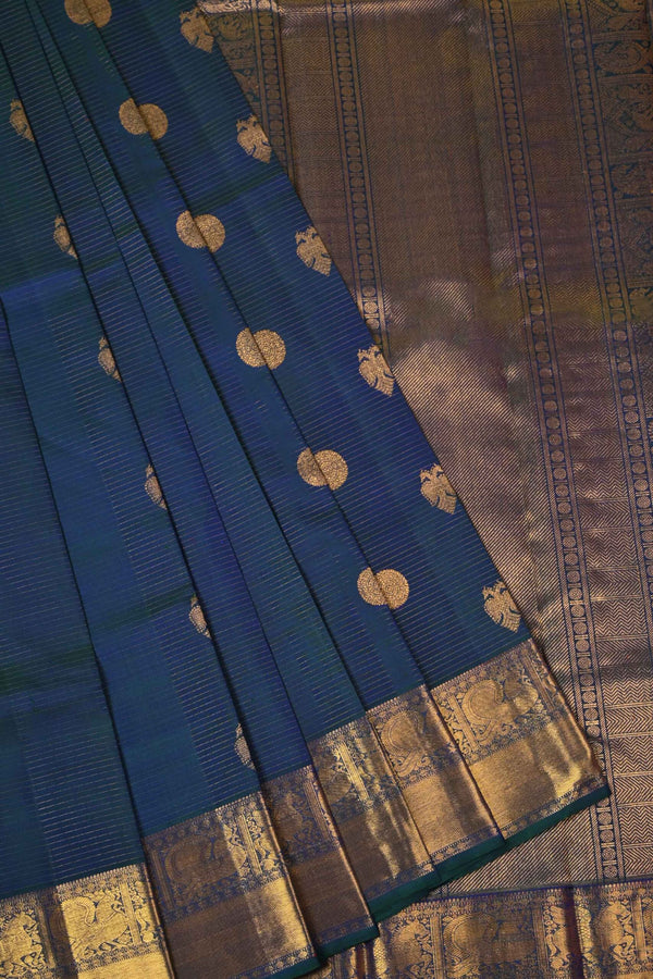 Deep Blue and Gold handloom kanchipuram silk saree
