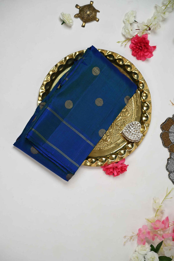 Deep Blue Handloom Kanchipuram silk saree