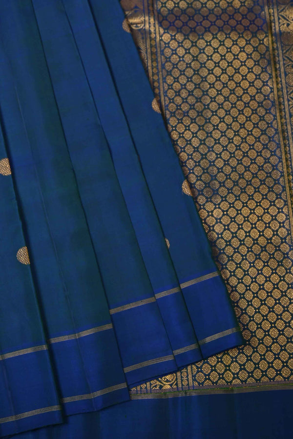 Deep Blue Handloom Kanchipuram Silk Saree