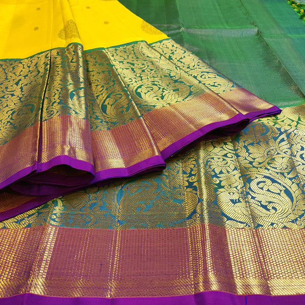 Yellow, Blue, Green And Purple Kanchipuram Silk Saree-9320