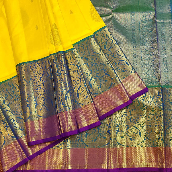 Yellow, Blue, Green And Purple Kanchipuram Silk Saree-0