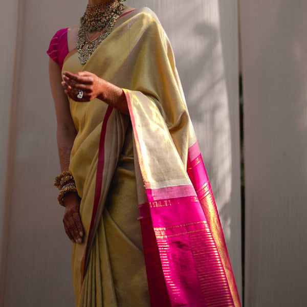 Buy Hand Woven Gold Tissue Saree With Blouse by Designer LABEL EARTHEN  Online at Ogaan.com