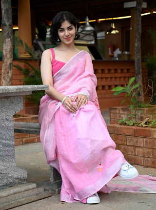 Kangana Ranaut's Cupcake Embroidered Linen Saree (Made to Order)