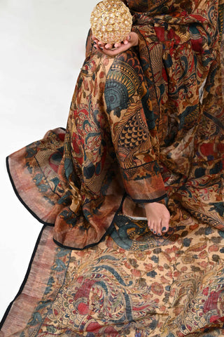 Kalamkari Printed Handloom Linen Saree