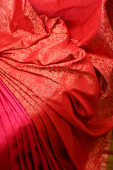Kanchipuram Partly Saree with Plain (Pink Red) Skirt and Shikara Jaal Pallu