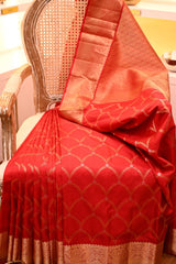 Red and Gold Kanchipuram Silk Saree (inspired by Alia Bhatt's Saree)