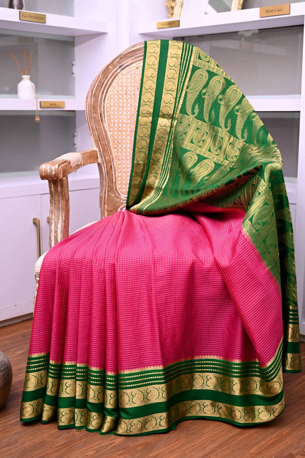 Green and Pink Mysore Silk Saree
