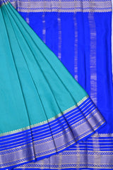 Dark Sea Green and Blue Mysore Silk Saree