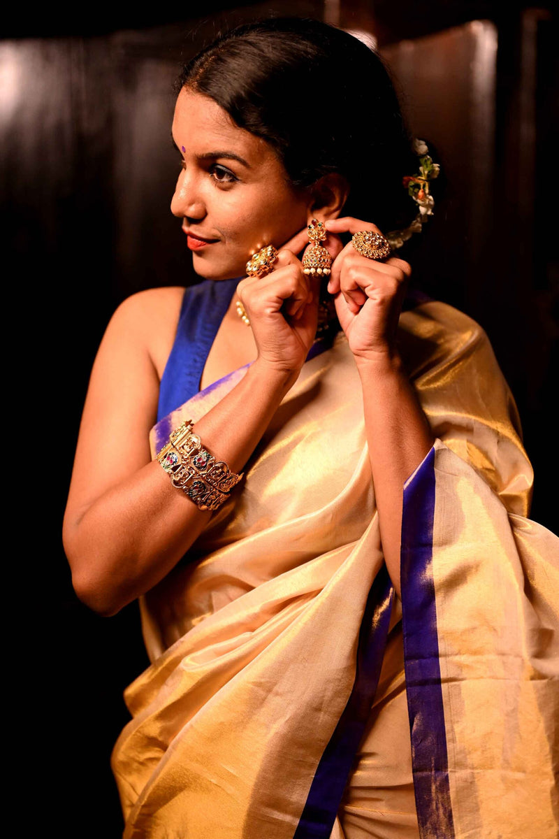 Shimmering Gold: Inspired by Athiya Shetty’s Kanchipuram Saree (Blue)