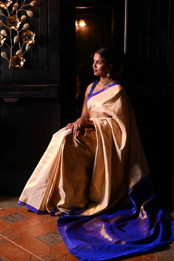 Shimmering Gold: Inspired by Athiya Shetty’s Kanchipuram Saree (Blue)