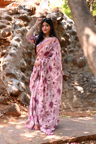 Mauve Handloom Linen Saree