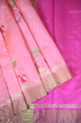 Alia Bhatt's Peachy Pink Handloom Chanderi Silk Saree with Cat Motifs