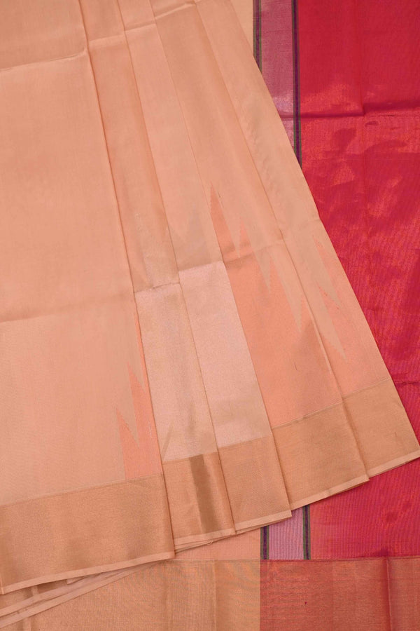 Beige And Pink Handloom Pure Silk Saree