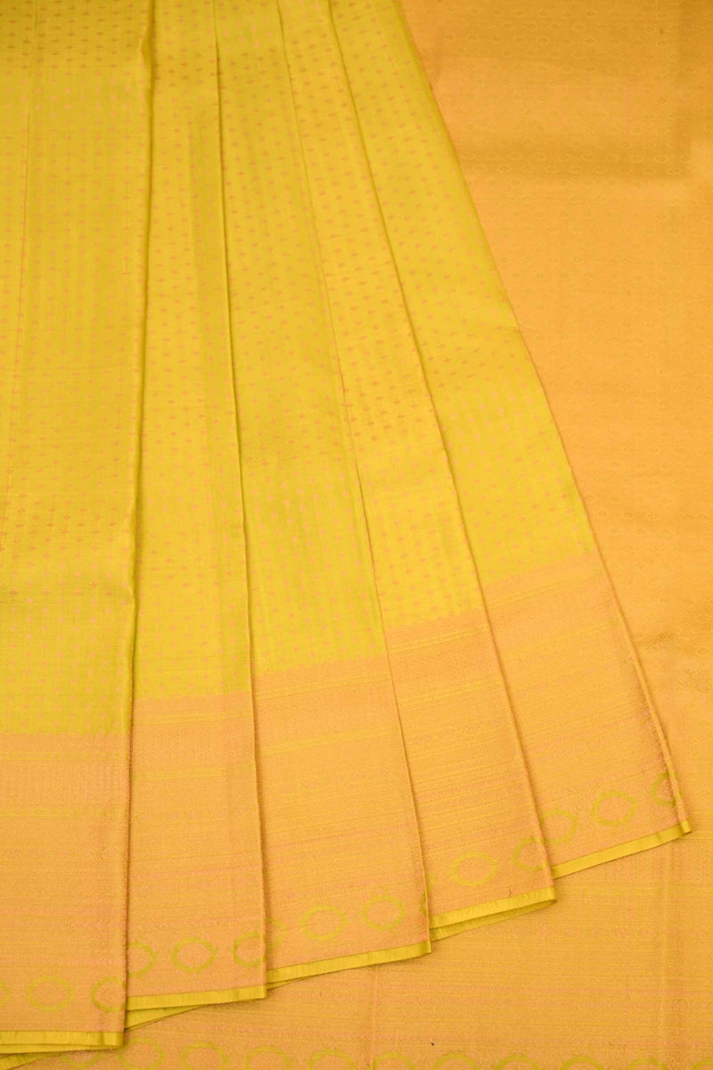 Lime Green Handloom Kanchipuram Silk Saree with Copper Zari